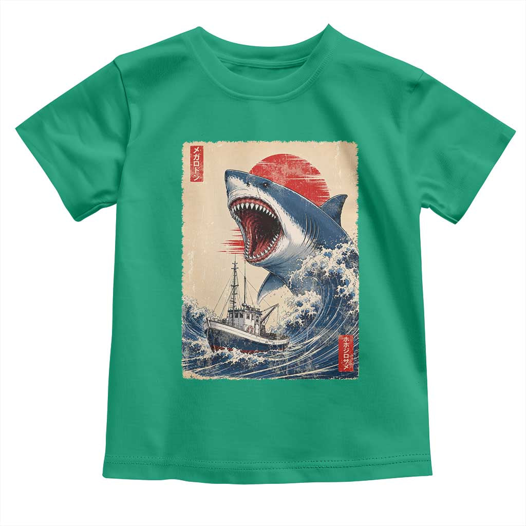 Megalodon Shark Japanese Vintage Graphic Ukiyo e Art Toddler T Shirt