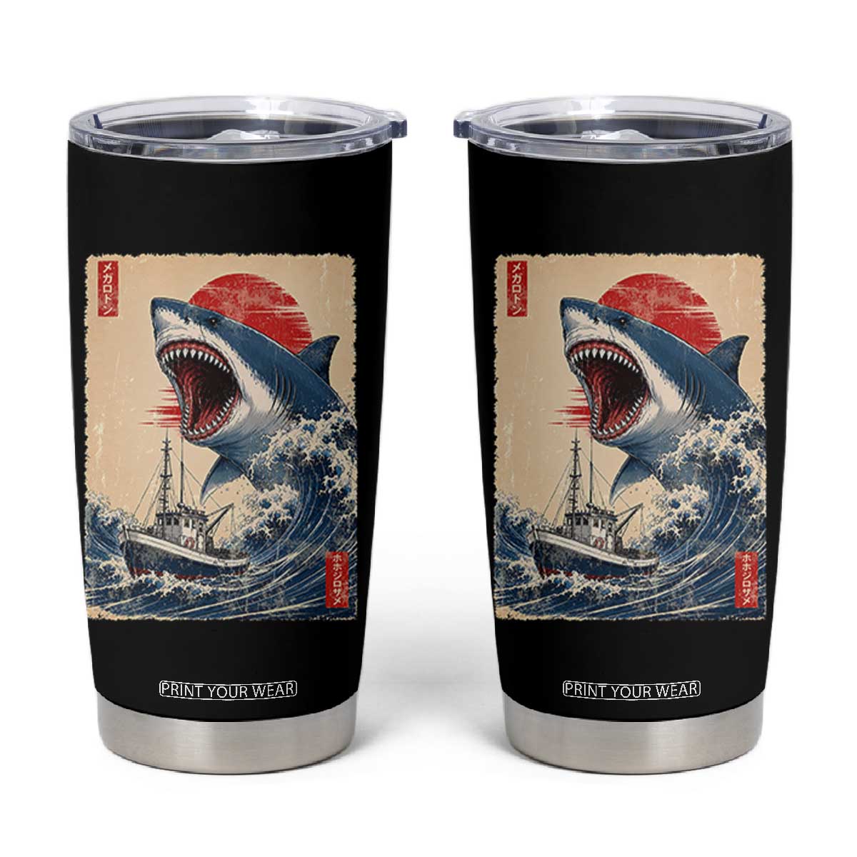 Megalodon Shark Japanese Vintage Graphic Ukiyo e Art Tumbler Cup