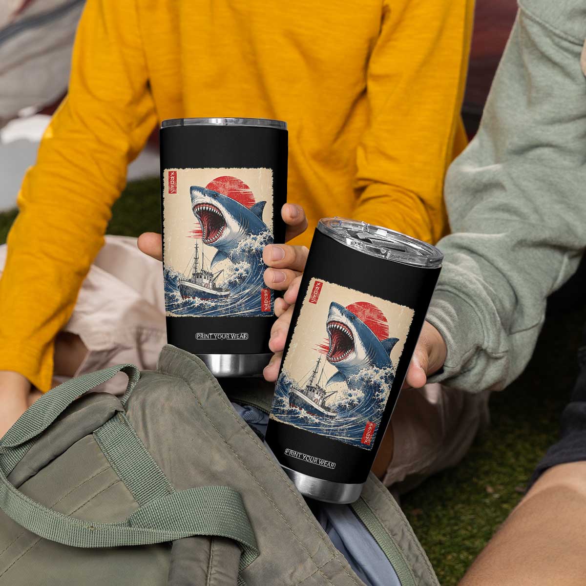 Megalodon Shark Japanese Vintage Graphic Ukiyo e Art Tumbler Cup
