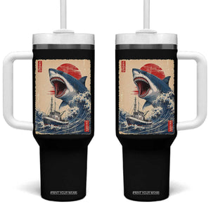 Megalodon Shark Japanese Vintage Graphic Ukiyo e Art Tumbler With Handle