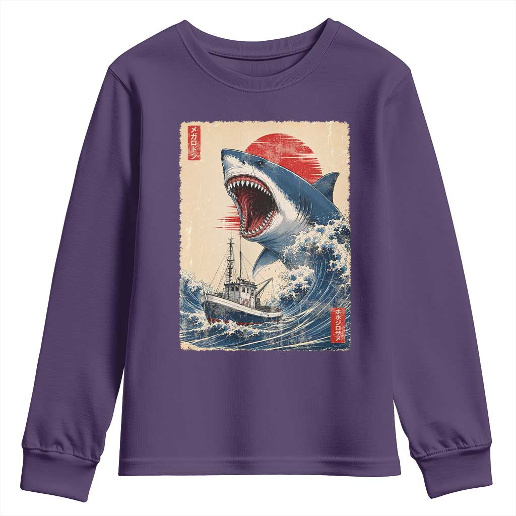 Megalodon Shark Japanese Vintage Graphic Ukiyo e Art Youth Sweatshirt