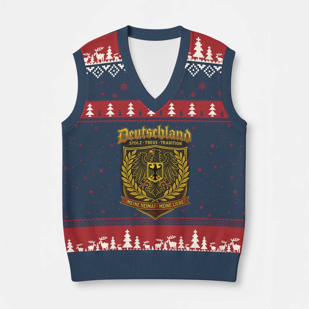 German Heritage Pride V-Neck Knit Sweater Vest Deutschland Stolz Treue Tradition Meine Heimat Meine Liebe TS11 Navy Red Print Your Wear