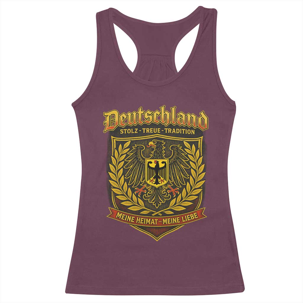 German Heritage Pride Racerback Tank Top Deutschland Stolz Treue Tradition Meine Heimat Meine Liebe TS11 Maroon Print Your Wear