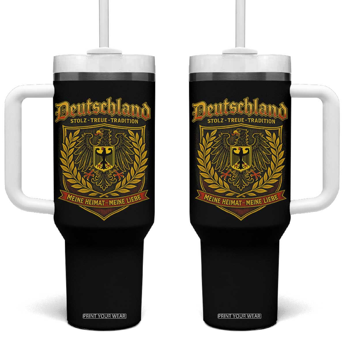 German Heritage Pride Tumbler With Handle Deutschland Stolz Treue Tradition Meine Heimat Meine Liebe TS11 One Size: 40 oz Black Print Your Wear