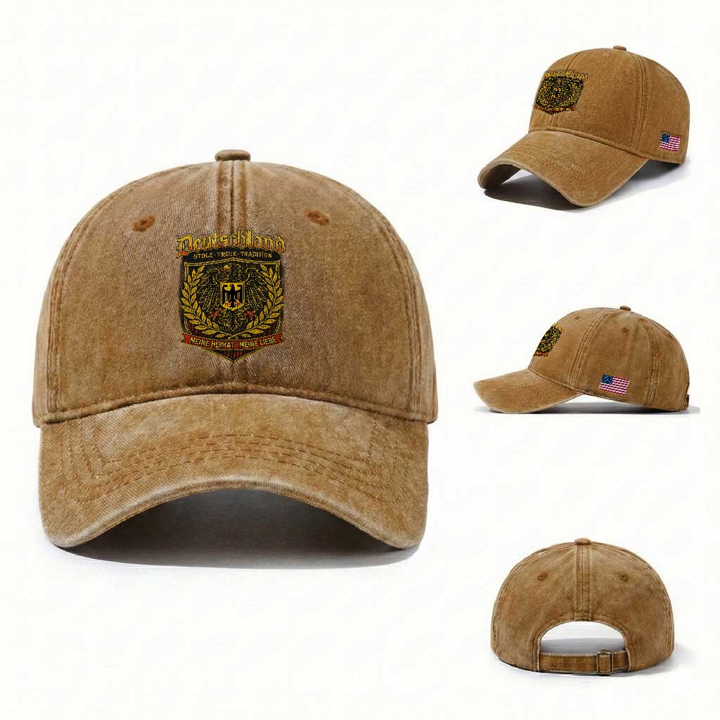 German Heritage Pride Washed Cotton Baseball Cap Deutschland Stolz Treue Tradition Meine Heimat Meine Liebe TS11 Washed Cap Universal Fit Yellow Ochre Print Your Wear