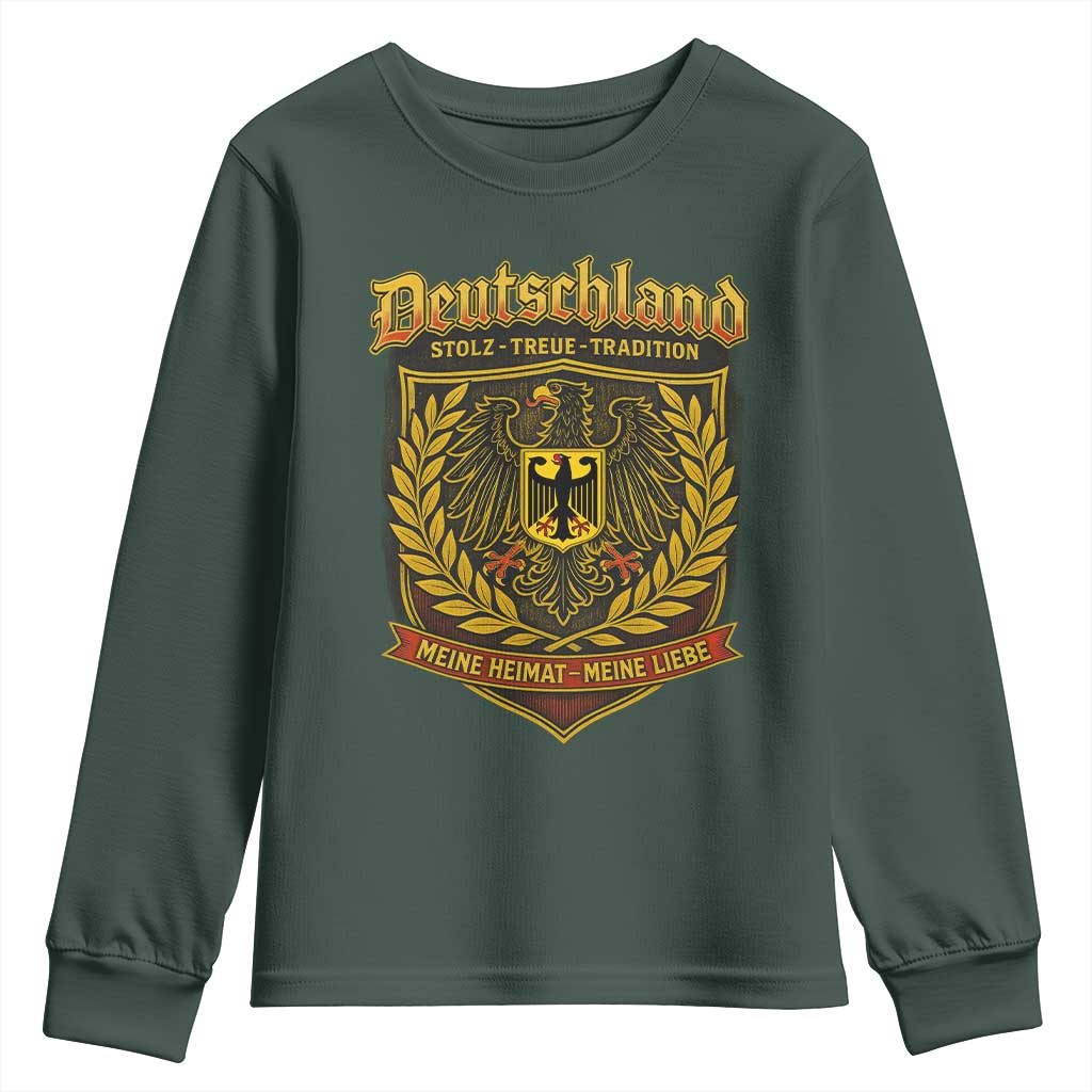 German Heritage Pride Youth Sweatshirt Deutschland Stolz Treue Tradition Meine Heimat Meine Liebe TS11 Dark Forest Green Print Your Wear