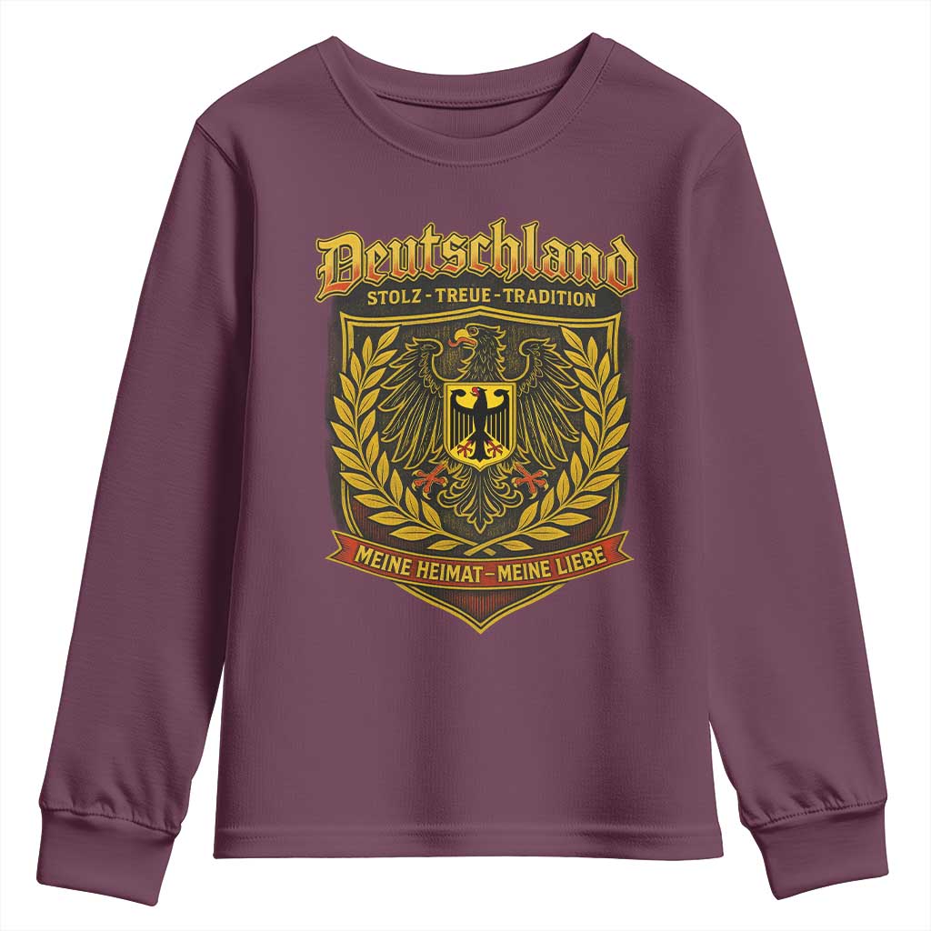 German Heritage Pride Youth Sweatshirt Deutschland Stolz Treue Tradition Meine Heimat Meine Liebe TS11 Maroon Print Your Wear