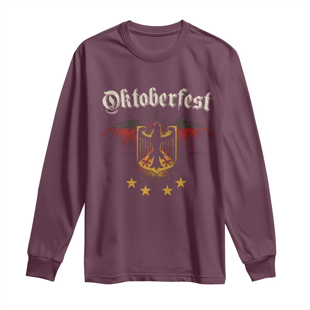 Oktoberfest German Drinking Festival Long Sleeve Shirt Bundesadler Coat of Arms Star TS11 Maroon Print Your Wear