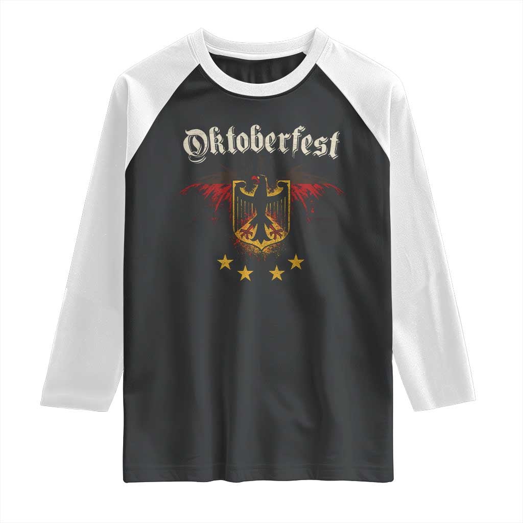 Oktoberfest German Drinking Festival Raglan Shirt Bundesadler Coat of Arms Star TS11 Black White Print Your Wear