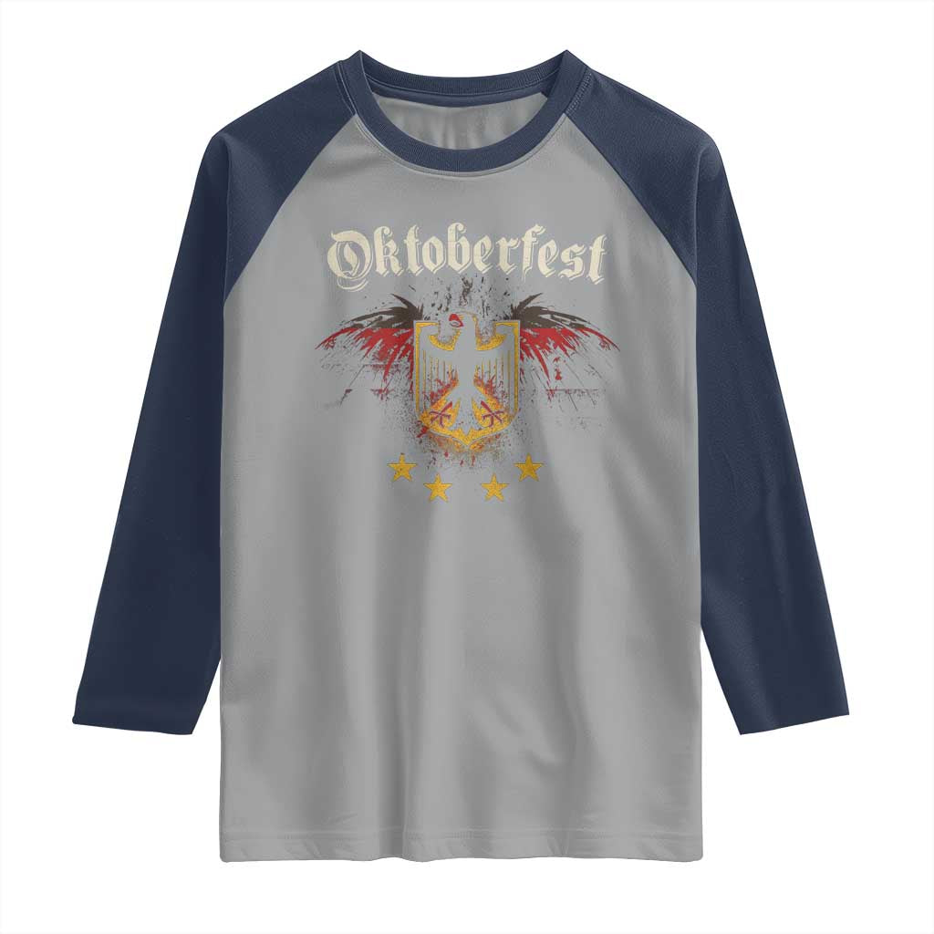 Oktoberfest German Drinking Festival Raglan Shirt Bundesadler Coat of Arms Star TS11 Sport Gray Navy Print Your Wear