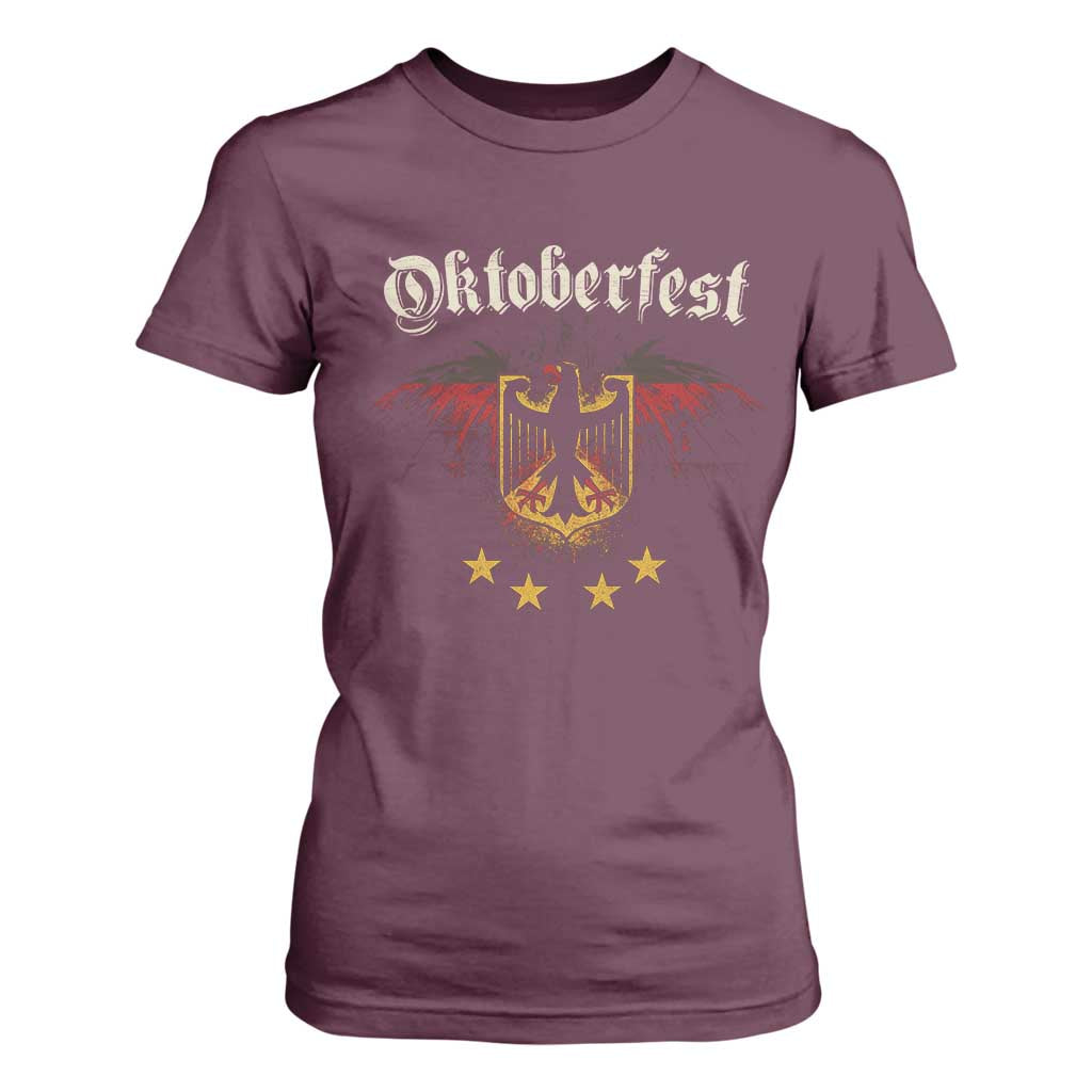Oktoberfest German Drinking Festival T Shirt For Women Bundesadler Coat of Arms Star TS11 Maroon Print Your Wear