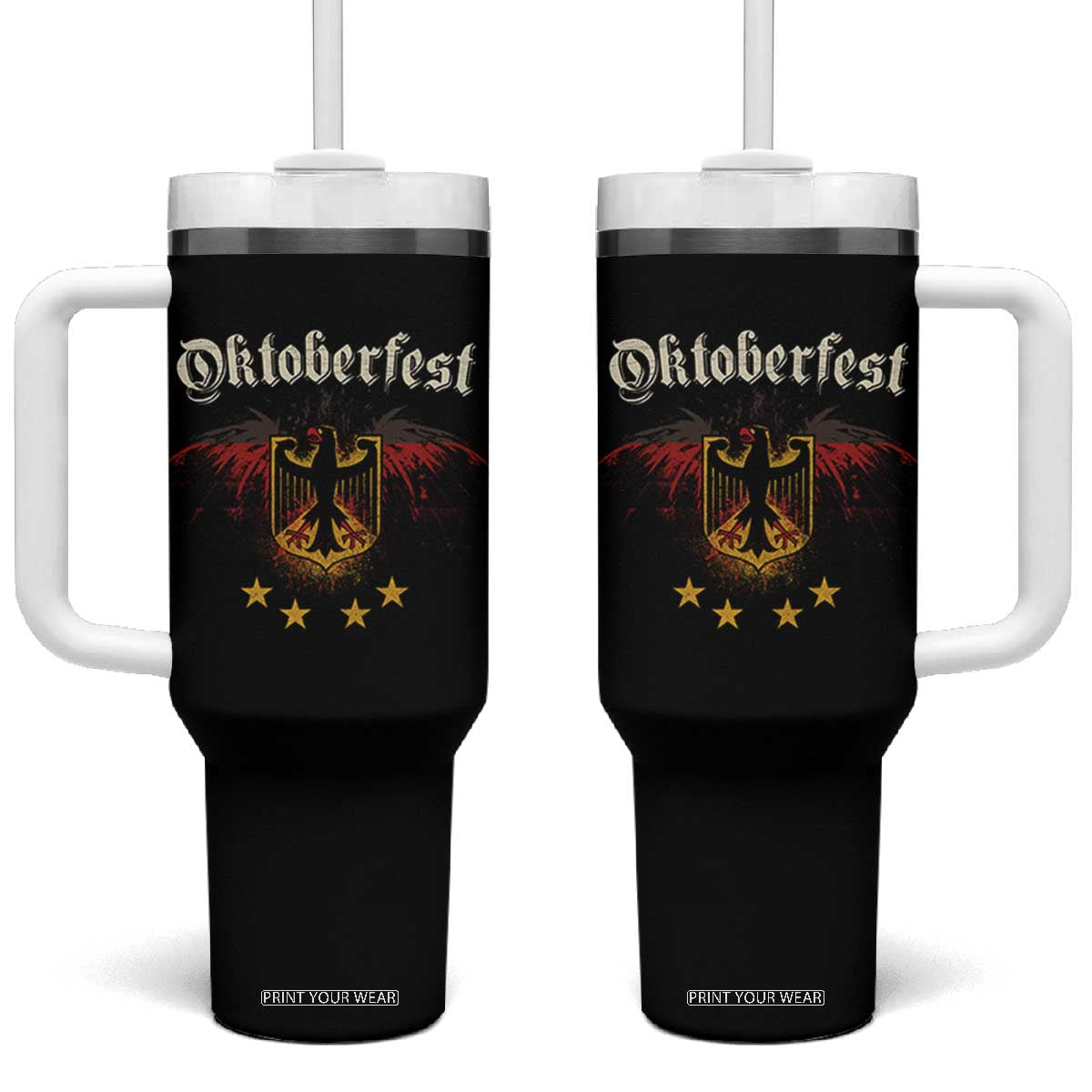 Oktoberfest German Drinking Festival Tumbler With Handle Bundesadler Coat of Arms Star TS11 One Size: 40 oz Black Print Your Wear