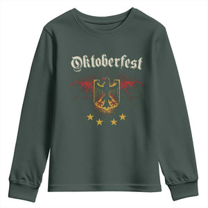 Oktoberfest German Drinking Festival Youth Sweatshirt Bundesadler Coat of Arms Star TS11 Dark Forest Green Print Your Wear