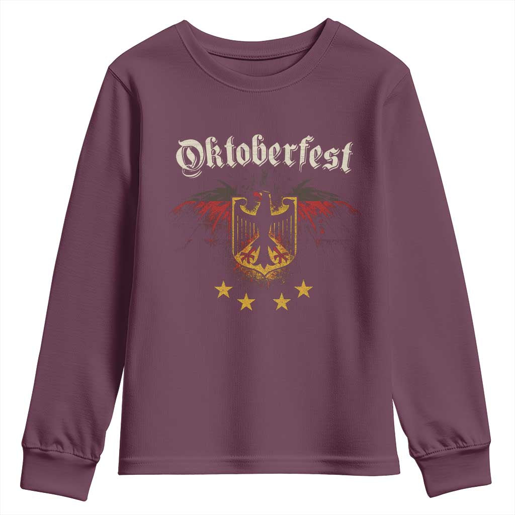 Oktoberfest German Drinking Festival Youth Sweatshirt Bundesadler Coat of Arms Star TS11 Maroon Print Your Wear