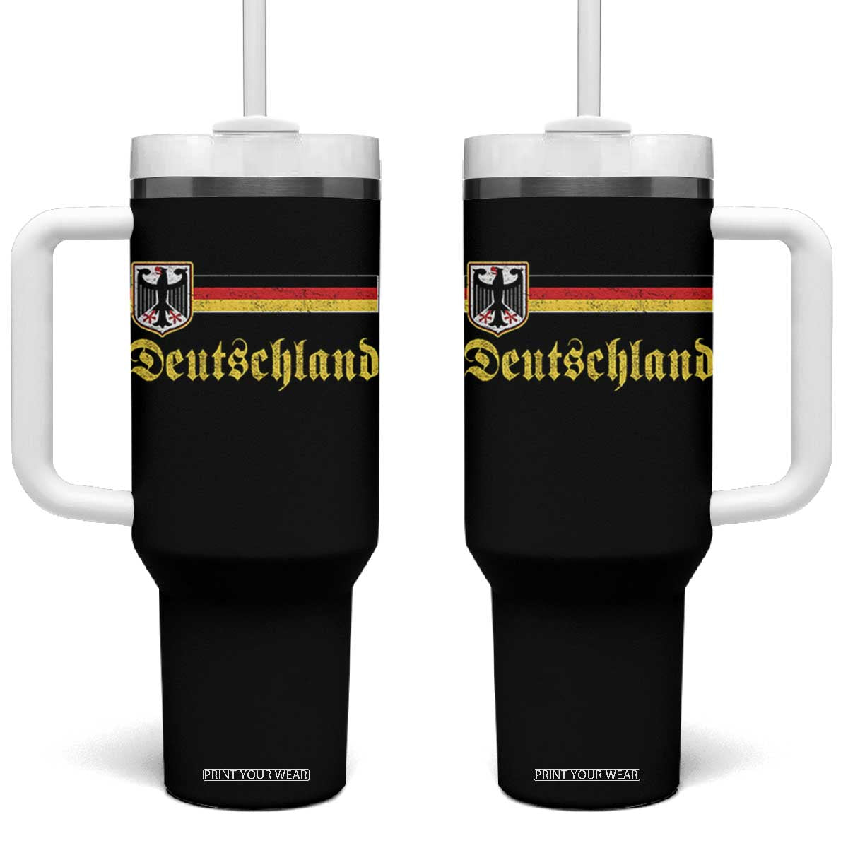 Deutschland German Heritage Pride Tumbler With Handle Bundesadler Coat of Arms TS11 One Size: 40 oz Black Print Your Wear