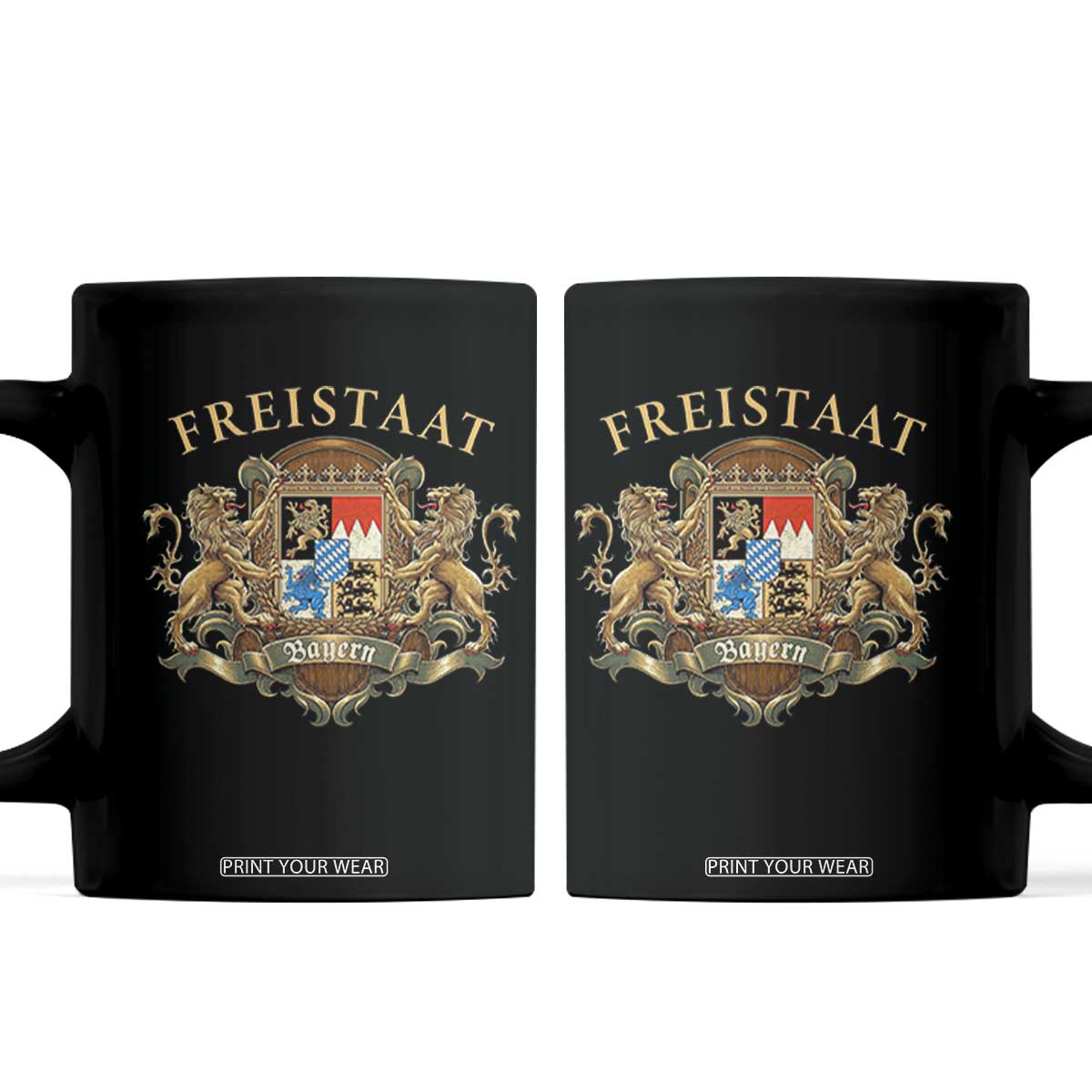 Bavarian Pride Coffee Mug Freistaat Bayern Golden Lion Coat Of Arms TS11 Black Print Your Wear