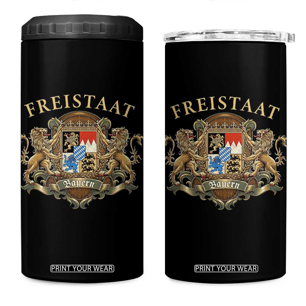 Bavarian Pride 4 in 1 Can Cooler Tumbler Freistaat Bayern Golden Lion Coat Of Arms TS11 One Size: 16 oz Black Print Your Wear