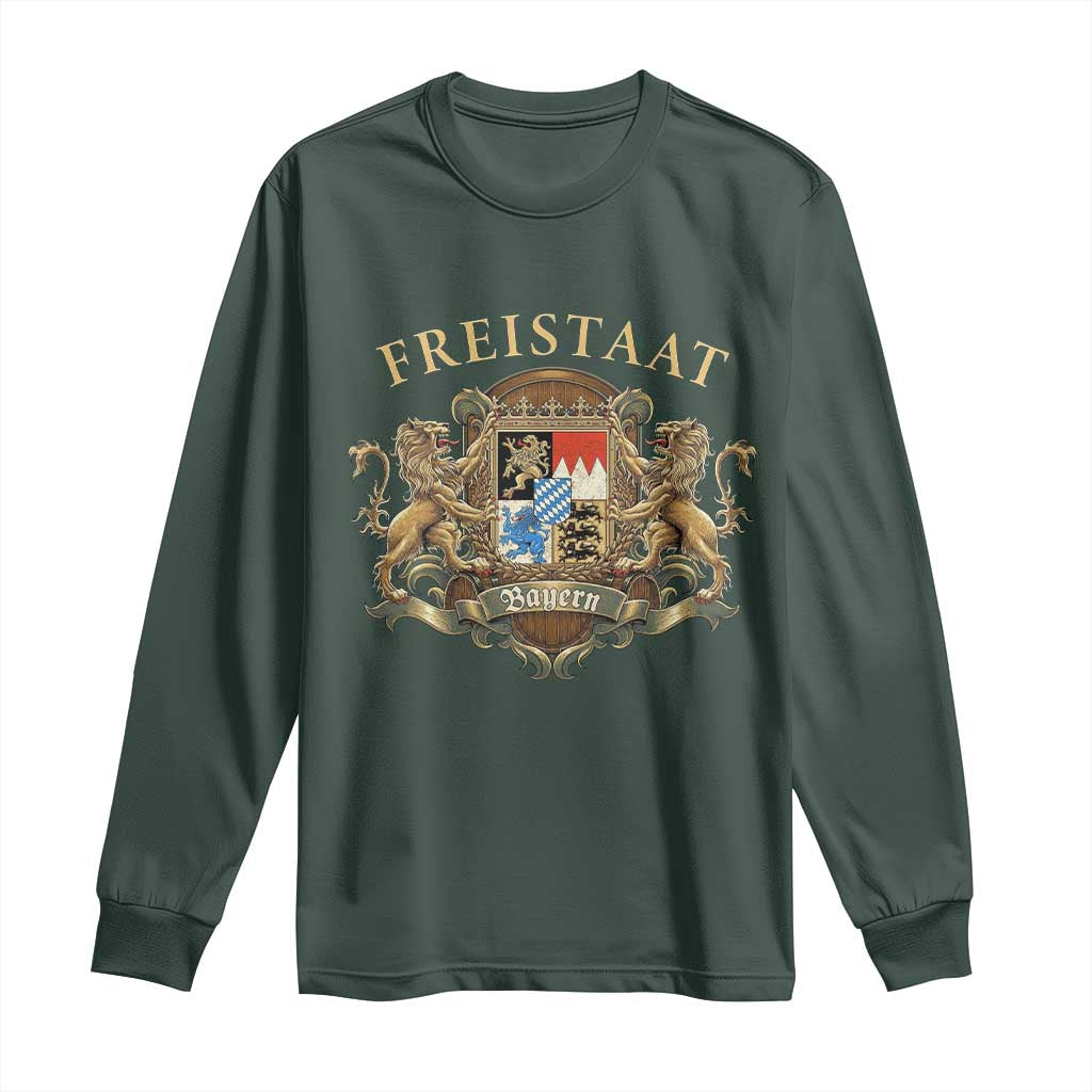Bavarian Pride Long Sleeve Shirt Freistaat Bayern Golden Lion Coat Of Arms TS11 Dark Forest Green Print Your Wear