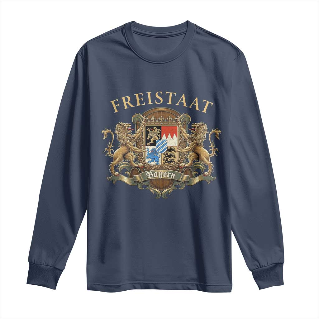 Bavarian Pride Long Sleeve Shirt Freistaat Bayern Golden Lion Coat Of Arms TS11 Navy Print Your Wear