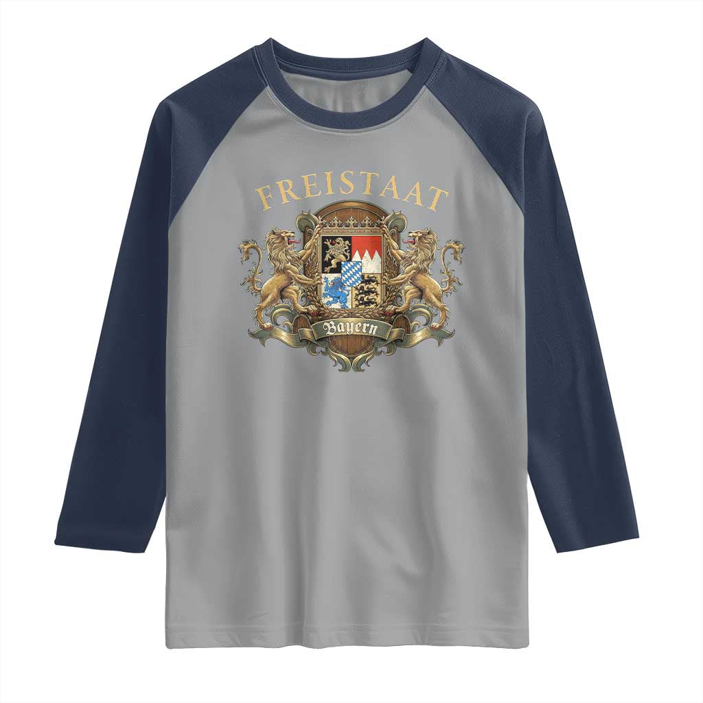Bavarian Pride Raglan Shirt Freistaat Bayern Golden Lion Coat Of Arms TS11 Sport Gray Navy Print Your Wear