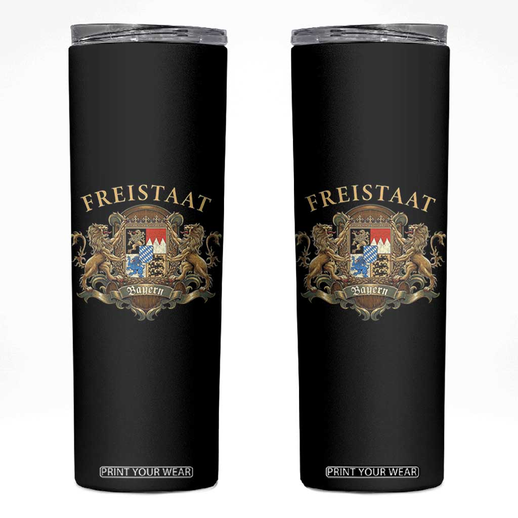 Bavarian Pride Skinny Tumbler Freistaat Bayern Golden Lion Coat Of Arms TS11 Black Print Your Wear