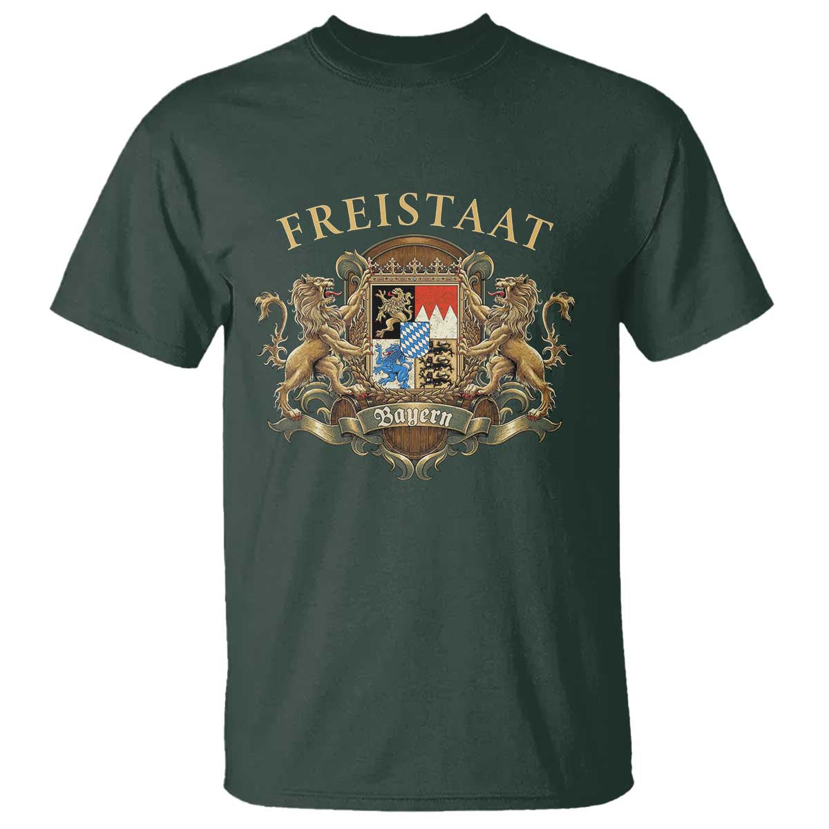 Bavarian Pride T Shirt Freistaat Bayern Golden Lion Coat Of Arms TS11 Dark Forest Green Print Your Wear