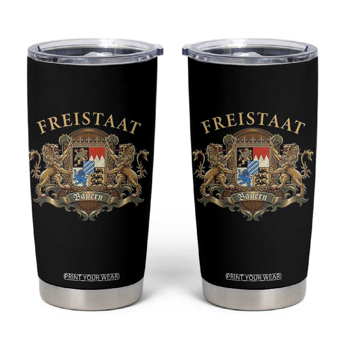Bavarian Pride Tumbler Cup Freistaat Bayern Golden Lion Coat Of Arms TS11 Black Print Your Wear