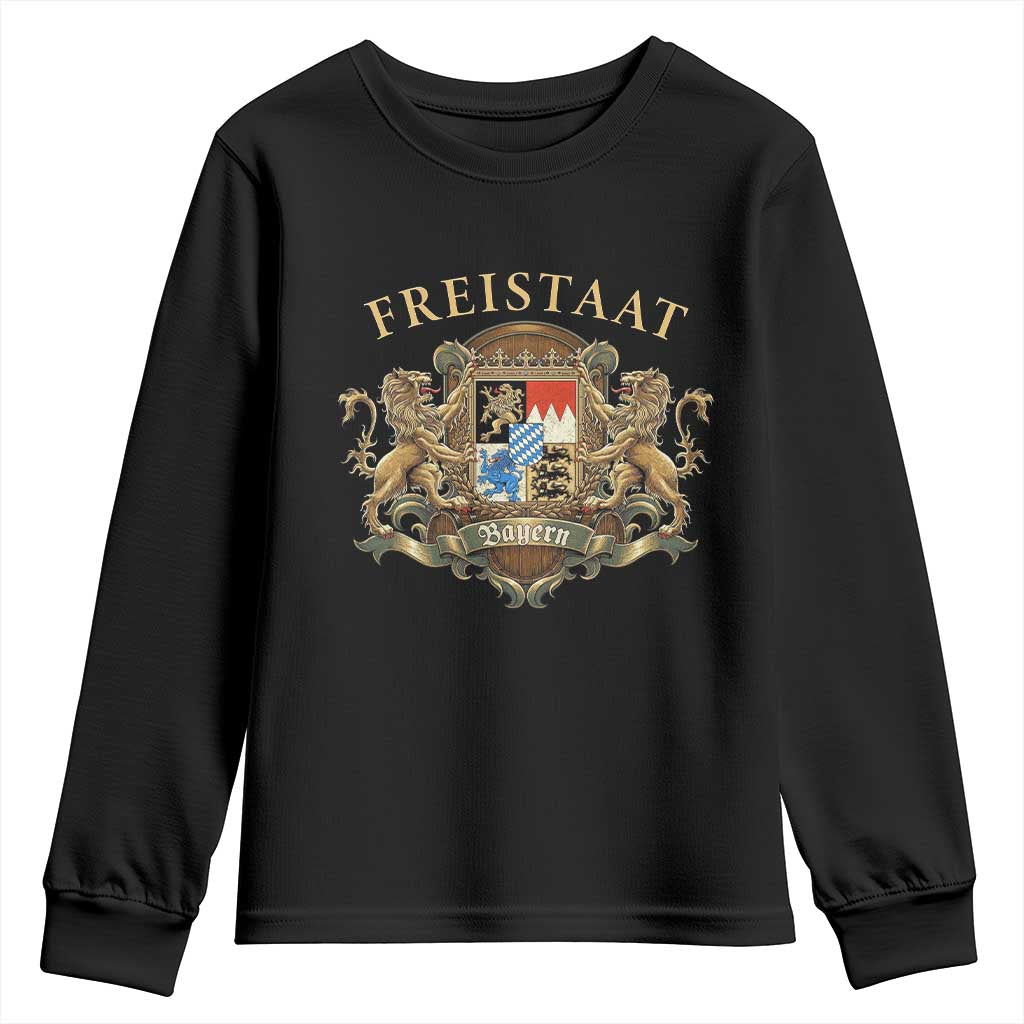 Bavarian Pride Youth Sweatshirt Freistaat Bayern Golden Lion Coat Of Arms TS11 Black Print Your Wear