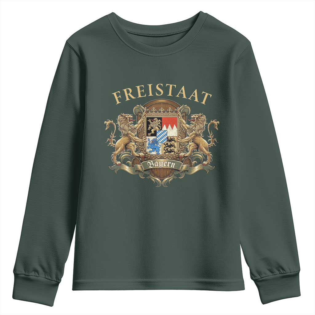 Bavarian Pride Youth Sweatshirt Freistaat Bayern Golden Lion Coat Of Arms TS11 Dark Forest Green Print Your Wear