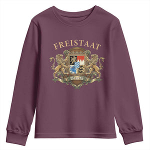 Bavarian Pride Youth Sweatshirt Freistaat Bayern Golden Lion Coat Of Arms TS11 Maroon Print Your Wear