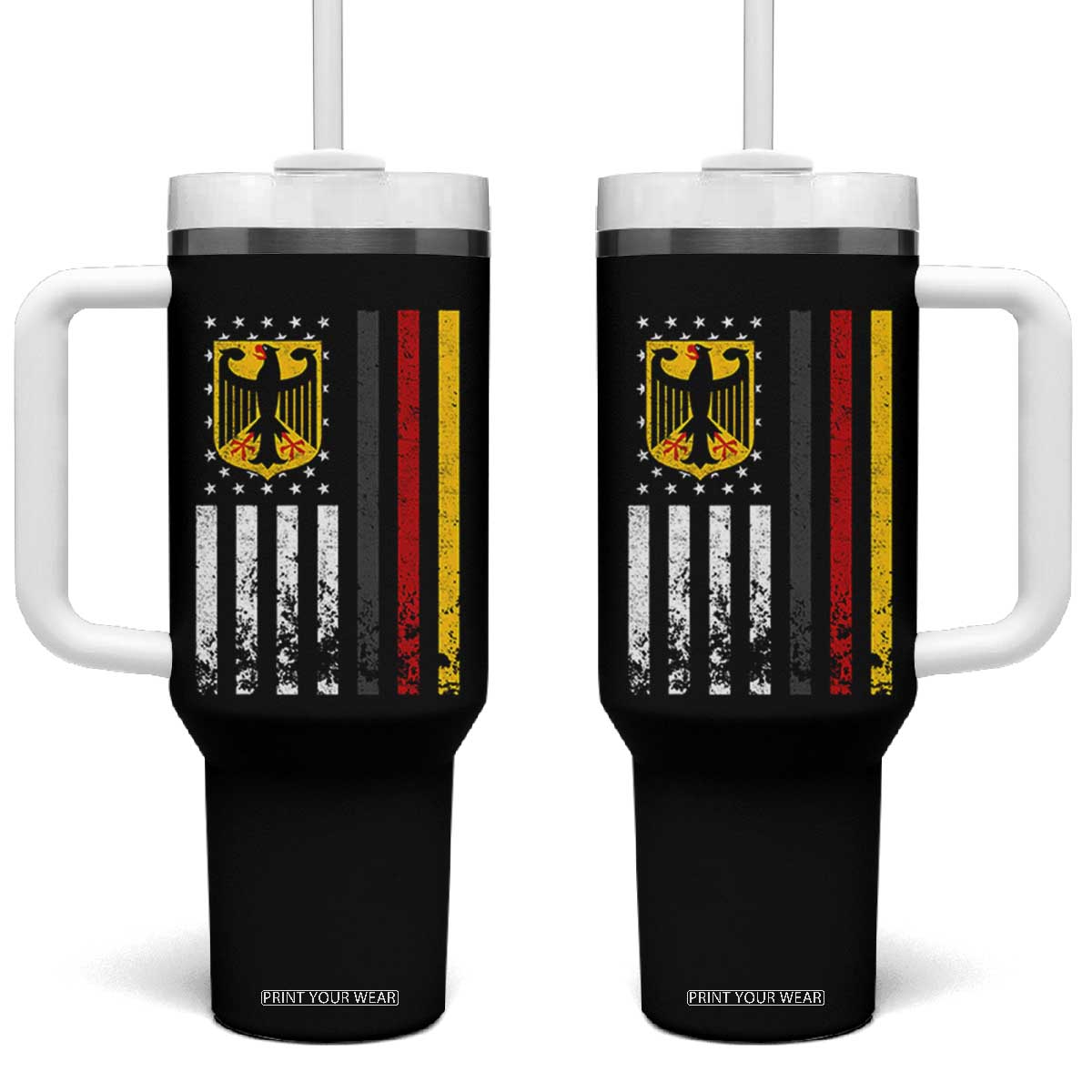 Patriotic Bundesadler Vintage German American Flag Tumbler With Handle Germany Heritage Pride TS11 One Size: 40 oz Black Print Your Wear