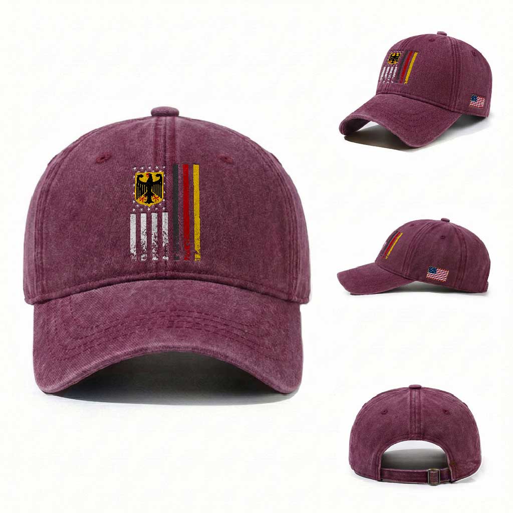 Patriotic Bundesadler Vintage German American Flag Washed Cotton Baseball Cap Germany Heritage Pride TS11 Washed Cap Universal Fit Burgundy Print Your Wear