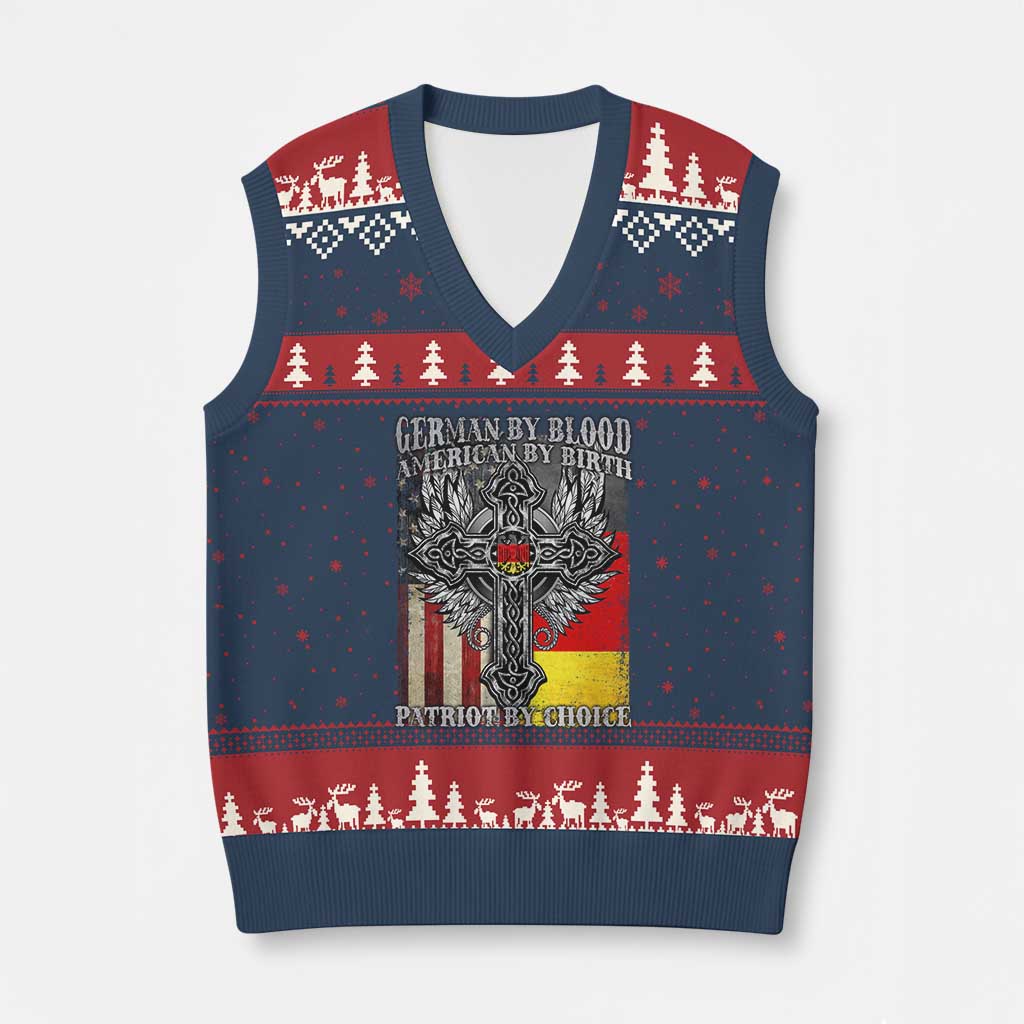 German By Blood American By Birth Patriot By Choice V-Neck Knit Sweater Vest German Americans - Print Your Wear