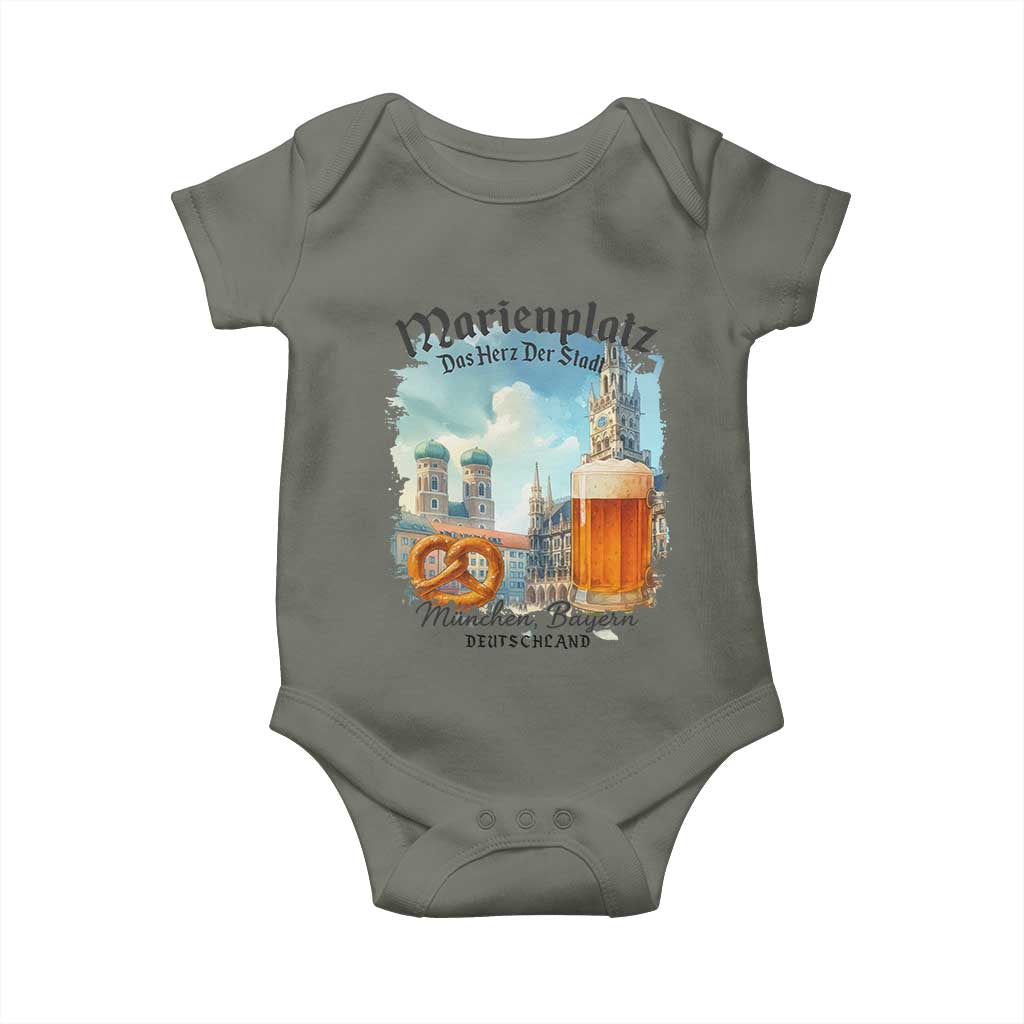 Bavarian Festival Munich Oktoberfest Baby Onesie Das Herz Der Stadt Beer Pretzel TS11 Military Green Print Your Wear