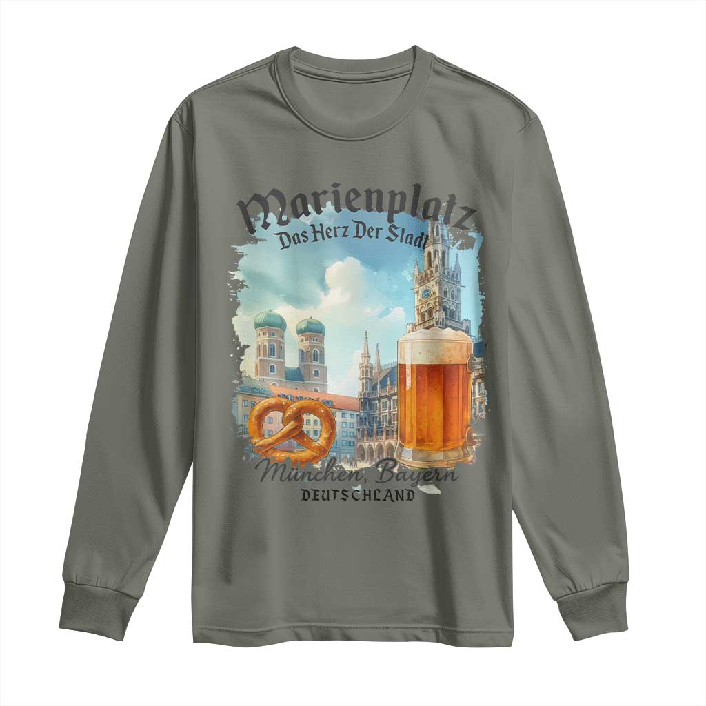 Bavarian Festival Munich Oktoberfest Long Sleeve Shirt Das Herz Der Stadt Beer Pretzel TS11 Military Green Print Your Wear