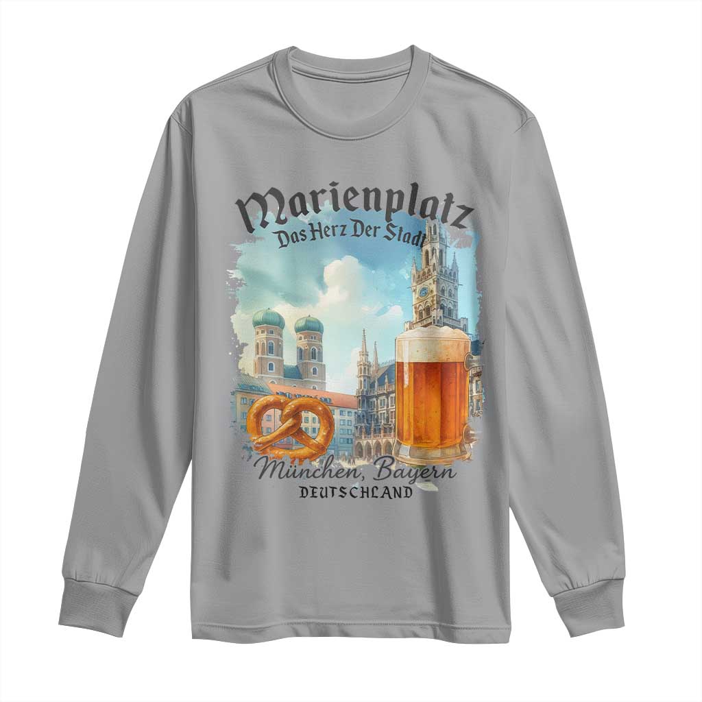 Bavarian Festival Munich Oktoberfest Long Sleeve Shirt Das Herz Der Stadt Beer Pretzel TS11 Sport Gray Print Your Wear