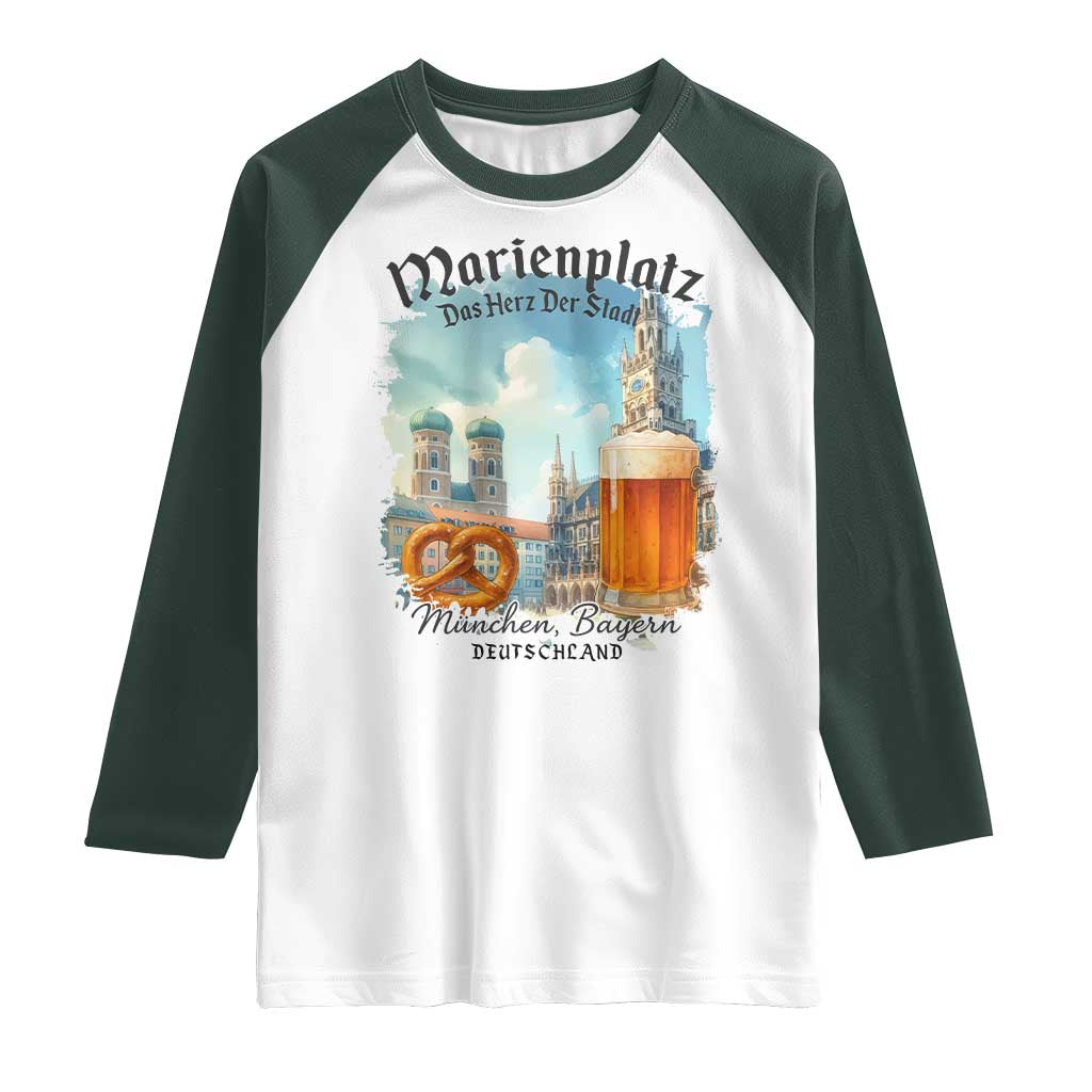 Bavarian Festival Munich Oktoberfest Raglan Shirt Das Herz Der Stadt Beer Pretzel TS11 White Dark Forest Green Print Your Wear