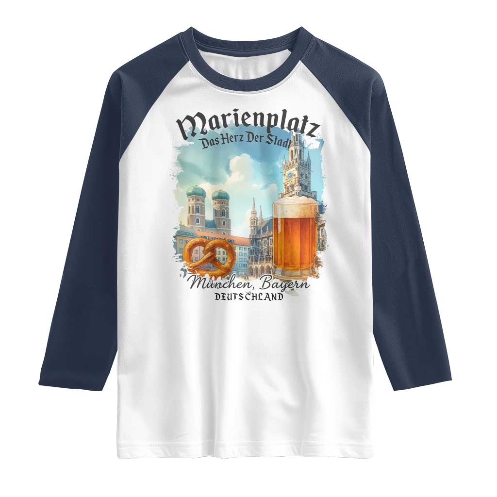 Bavarian Festival Munich Oktoberfest Raglan Shirt Das Herz Der Stadt Beer Pretzel TS11 White Navy Print Your Wear