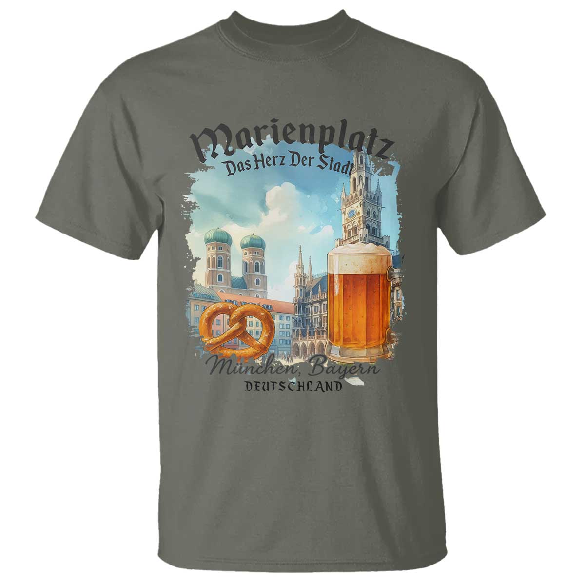 Bavarian Festival Munich Oktoberfest T Shirt Das Herz Der Stadt Beer Pretzel TS11 Military Green Print Your Wear