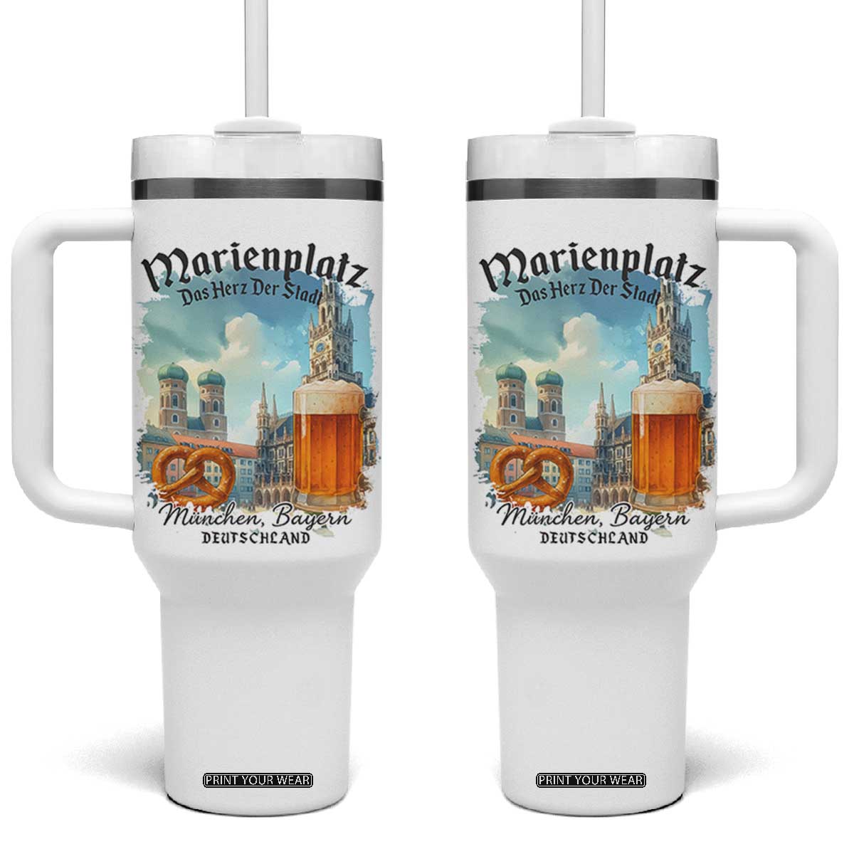 Bavarian Festival Munich Oktoberfest Tumbler With Handle Das Herz Der Stadt Beer Pretzel TS11 One Size: 40 oz White Print Your Wear