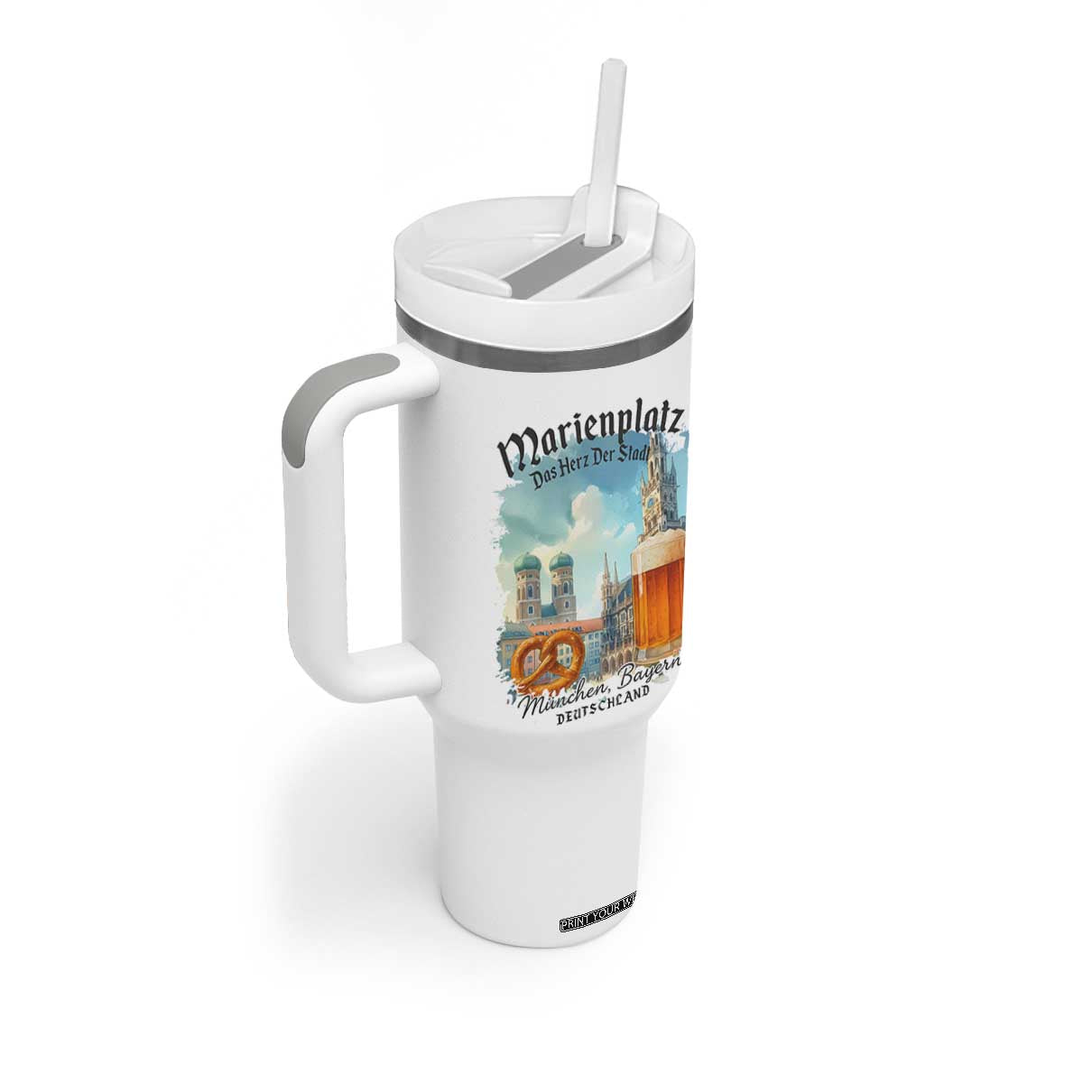 Bavarian Festival Munich Oktoberfest Tumbler With Handle Das Herz Der Stadt Beer Pretzel TS11 Print Your Wear