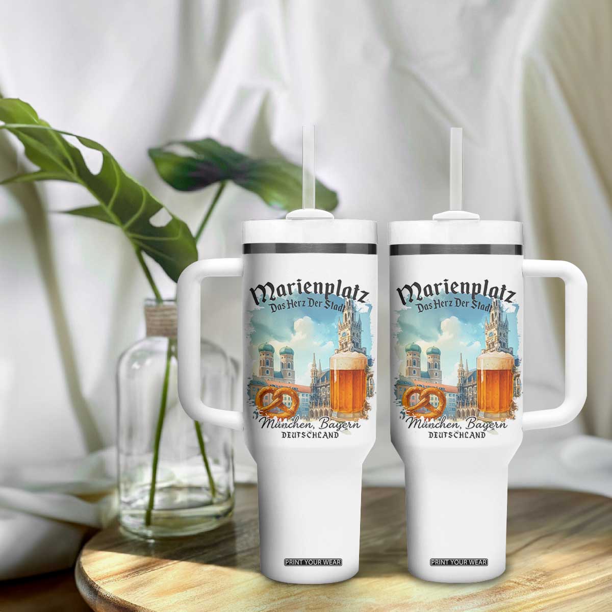 Bavarian Festival Munich Oktoberfest Tumbler With Handle Das Herz Der Stadt Beer Pretzel TS11 Print Your Wear