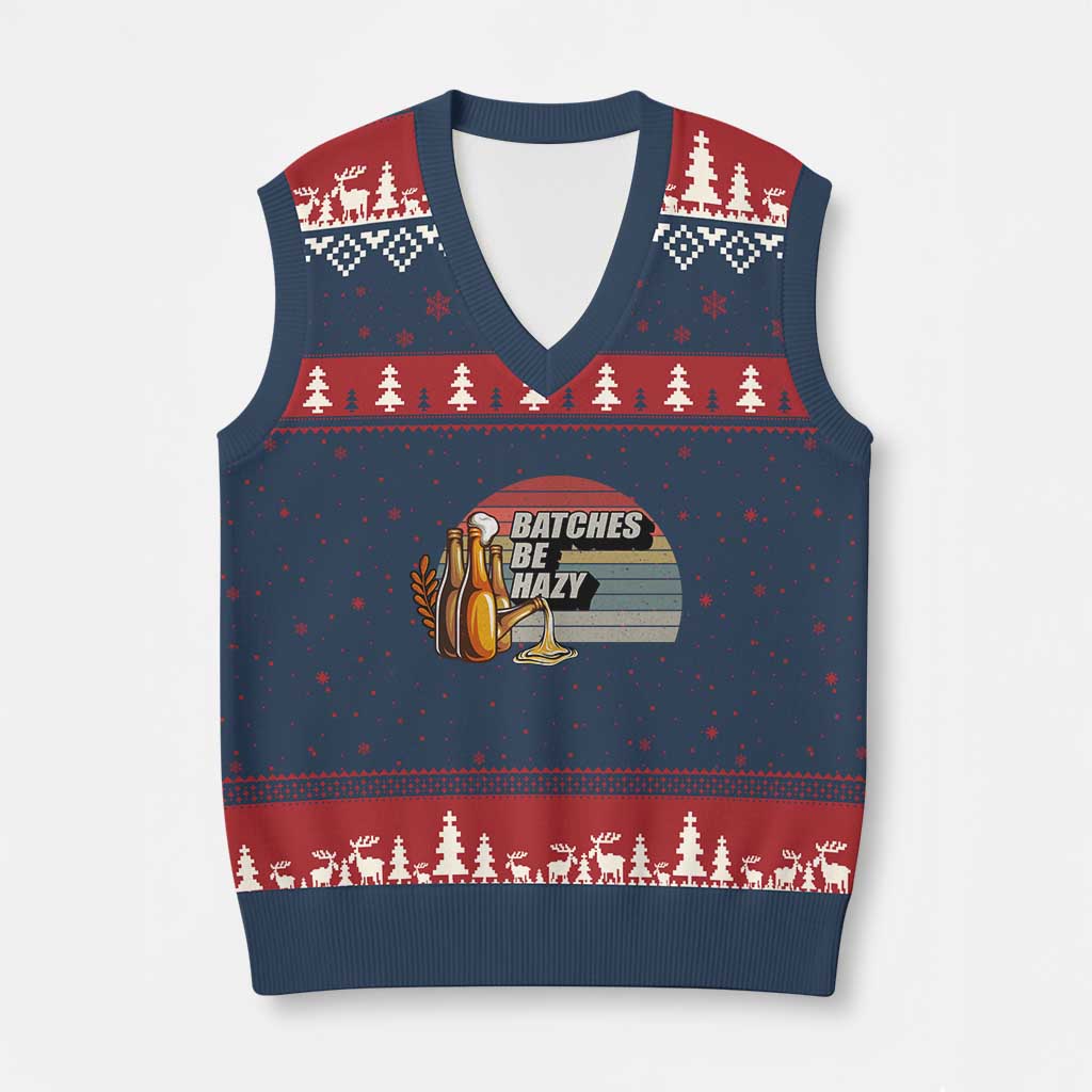 Funny Batches Be Hazy V-Neck Knit Sweater Vest Vintage Craft Beer Brewing TS11 Navy Red Print Your Wear