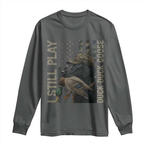 Funny I Still Play Duck Duck Goose Long Sleeve Shirt Duck Hunting Dog Back Lab TS11 Dark Heather Print Your Wear