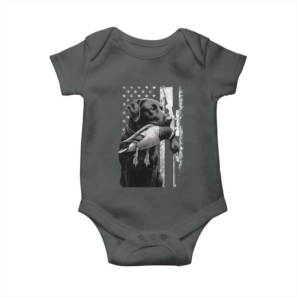 Duck Hunting Dog Back Lab Vintage American Flag Baby Onesie TS11 Dark Heather Print Your Wear