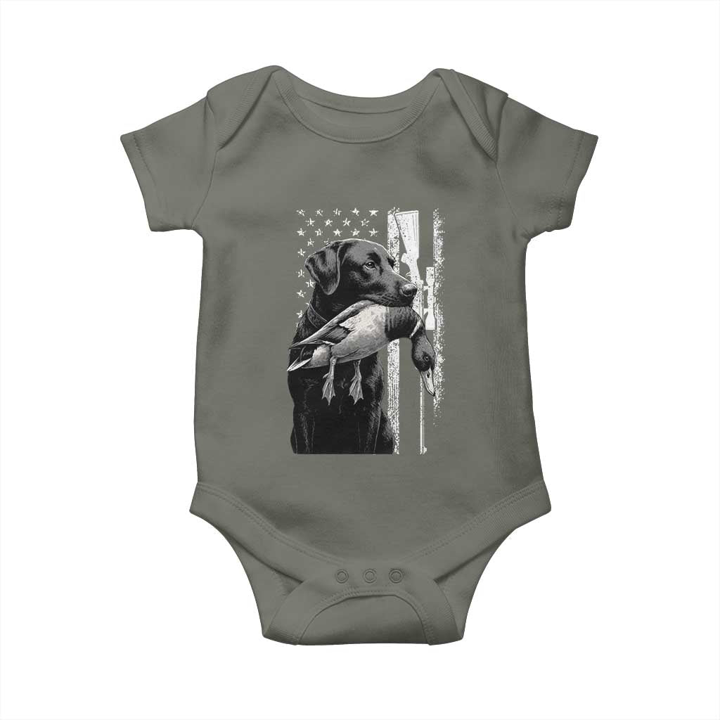 Duck Hunting Dog Back Lab Vintage American Flag Baby Onesie TS11 Military Green Print Your Wear