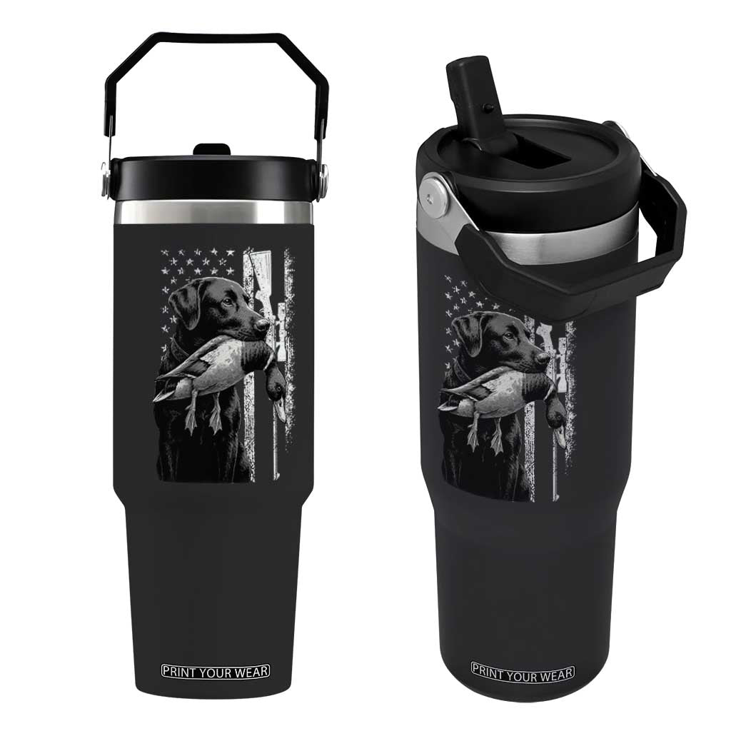 Duck Hunting Dog Back Lab Vintage American Flag Flip Straw Tumbler TS11 One Size: 30 oz Black Print Your Wear