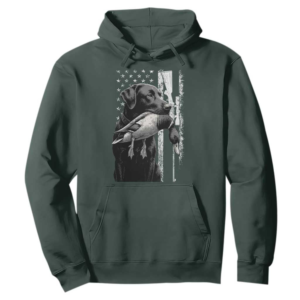 Duck Hunting Dog Back Lab Vintage American Flag Hoodie TS11 Dark Forest Green Print Your Wear