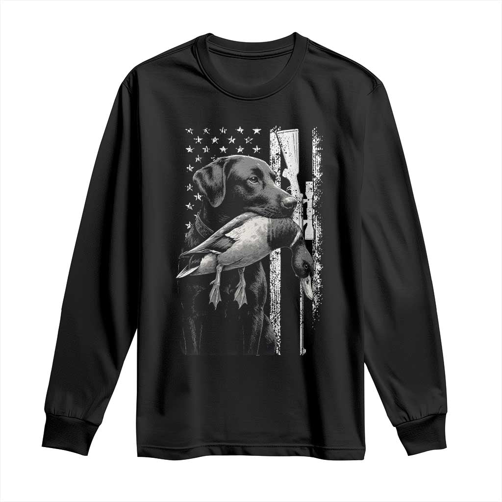 Duck Hunting Dog Back Lab Vintage American Flag Long Sleeve Shirt TS11 Black Print Your Wear
