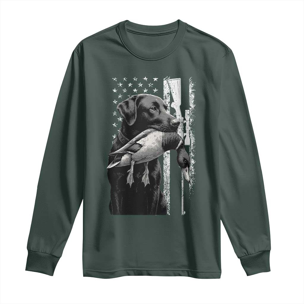 Duck Hunting Dog Back Lab Vintage American Flag Long Sleeve Shirt TS11 Dark Forest Green Print Your Wear